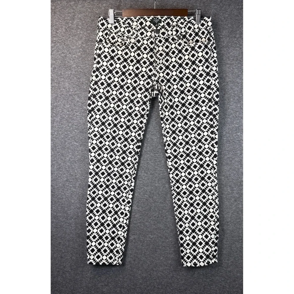 J.Crew Toothpick Jeans Black White Geometric Diamond Print Pants Womens 29 82835